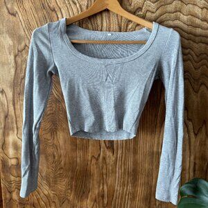Gray Cropped Workout/Layering Long-Sleeve Top, Womens Size Small